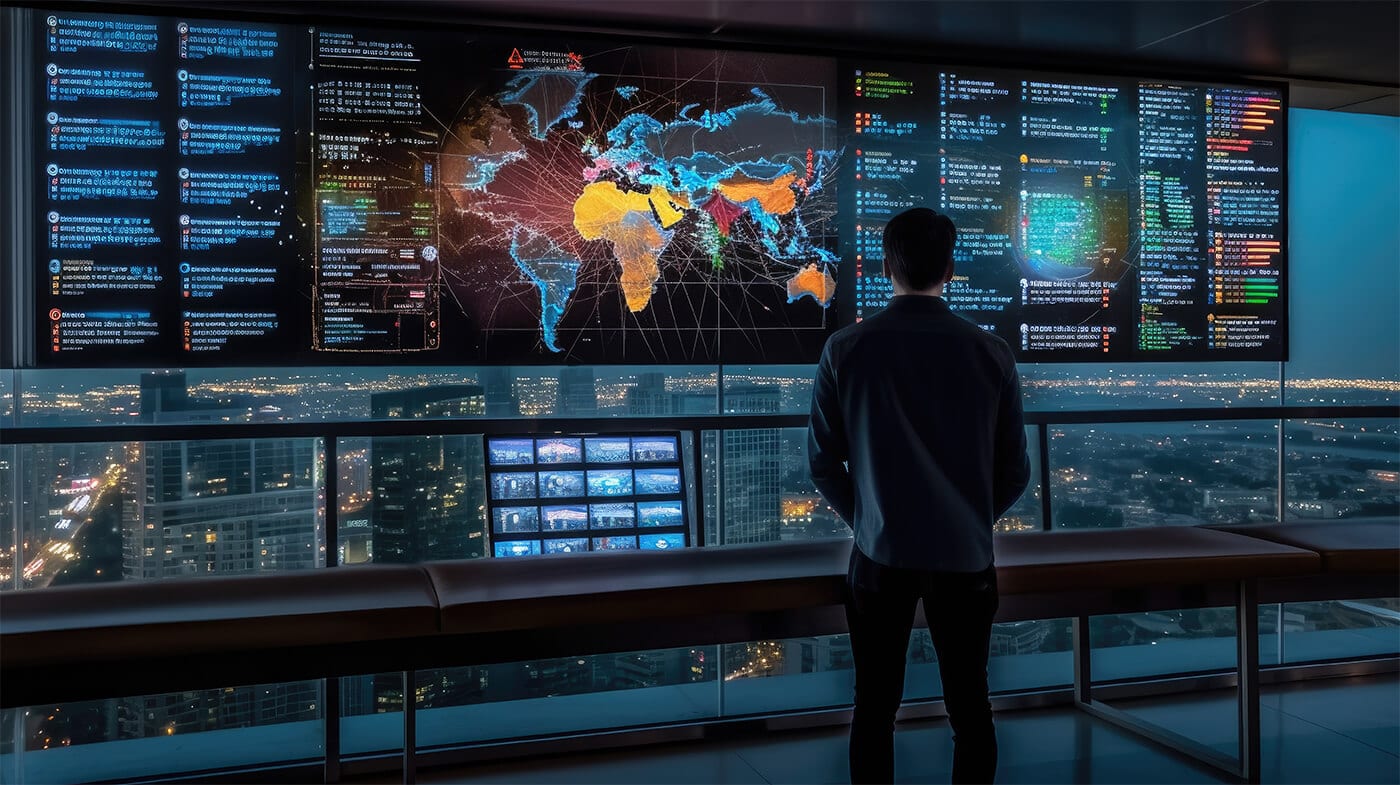 Man looking info panel